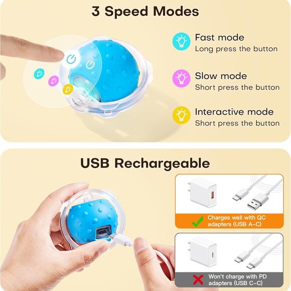 Interactive Cat Toys, Fast Moving Ball in Play Mat, Automatic Motion Activated B - Picture 5 of 6